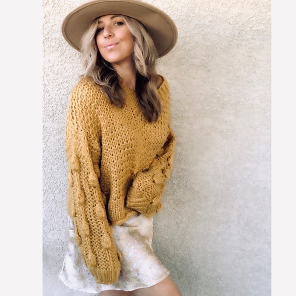 POM POM Chunky open knit sweater MUSTARD - Picture 4 of 7